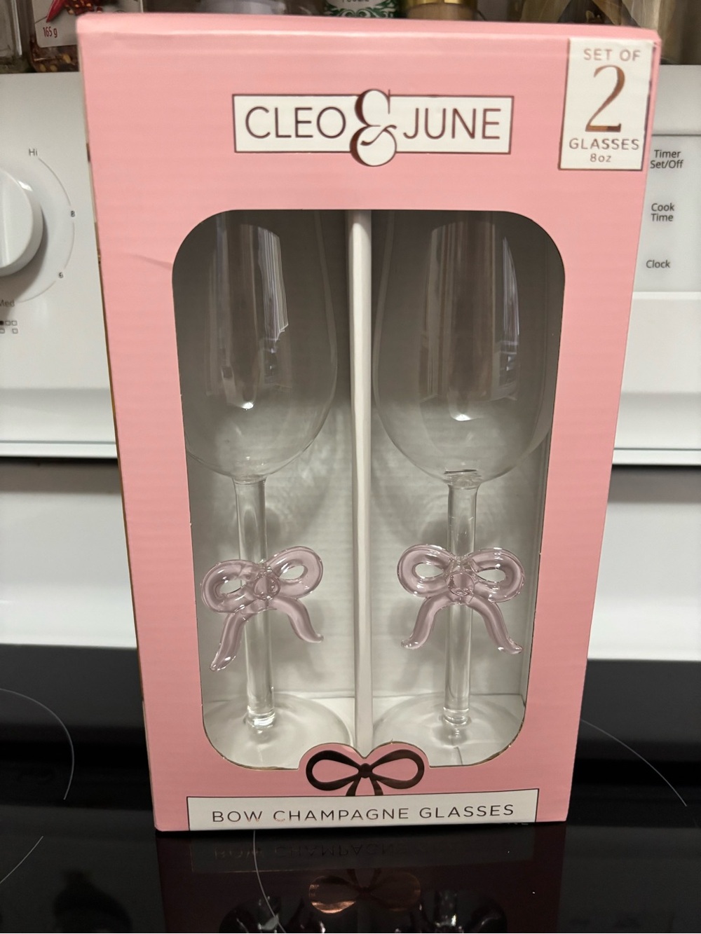 NIB Cleo & June Bow Champagne Glasses - Pink Accents (Set of 2)